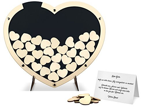 Hochzeit Gästebuch Alternative Hochzeitsgästebuch - Herz aus Holz S Anthrazit inkl. Holzherzchen