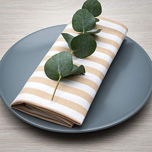 FILU Servietten 8er Pack Halbleinen (Leinen/Baumwolle) Beige/Weiß gestreift (Farbe und Design wählbar) 45 x 45 cm - hochwertige Stoffservietten im skandinavischen Landhaus-Stil