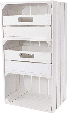Weiße Regalkiste mit 2 Schubladen 75cm x 40cm x 31cm Obstkisten Schrank Holzbox Shabby chic Weiss Nachttisch Wohnzimmer DIY modern Möbel Garten Weinkisten