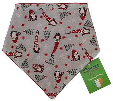 Dimples Hundehalstuch - Weihnachtswichtel grau rot - Halstuch für kleine mittlere und Grosse Hunde Welpen und Katzen - Hunde Handgemachtes Hunde Accessoire 45cm