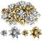 com-four® 100x Geschenkschleife in tollen Farben - Selbstklebende Dekoschleifen in groß und klein mit Schneeflocken-Muster für Weihnachten und Geburtstag (100 Stück - Flocke - Gold + Silber)