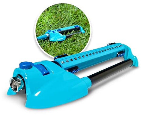 Aqua Joe Aspersor oscilante Turbo de Ancho Variable AJ-OMS20-BRS 4973 pies Cuadrados, 6 boquillas de pulverización conmutables