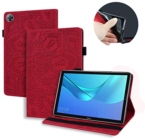 LMFULM® Hülle für Huawei MediaPad M5 (8,4 Zoll) PU Lederhülle Smart Case Ständer Schutzhülle Flip Cover Prägung Mandala Rot