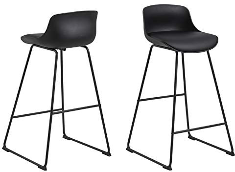 AC Design Furniture 85087 Tille Bar stool, Leatherette, L: 49 x W: 43 x H: 94 cm, 2 pcs, Schwarz