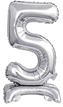 GoDan Beauty&Charm Luftballons Zahlen 0-9 zum Aufstellen auf dem Tisch 38 cm Folienballon Geburtstagsluftballons Zimmer und Raumdekoration beim Geburtstag Jubiläum (Zahl 5 Silber)
