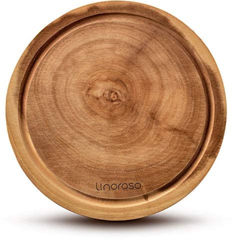 Linoroso Rundes Schneidebrett Akazien holz als Holzbrett erhältlich Schneidebrett Küchenbrett Frühstücksbrettchen mit Saftkanal Rutschfest Schnittfest Antibakteriell Küche - 25,4cm Durchmesser