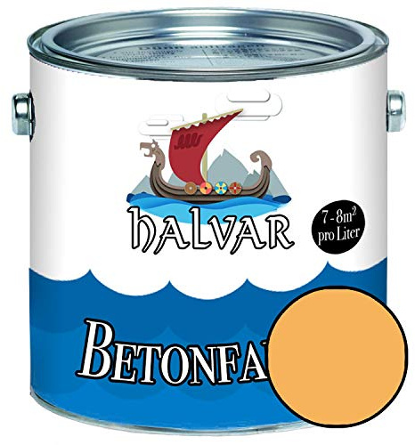 Halvar Betonfarbe/Bodenbeschichtung SEIDENMATT Gelb RAL 1000-1037 Fassadenfarbe (2,5 L, RAL 1017 Safrangelb)