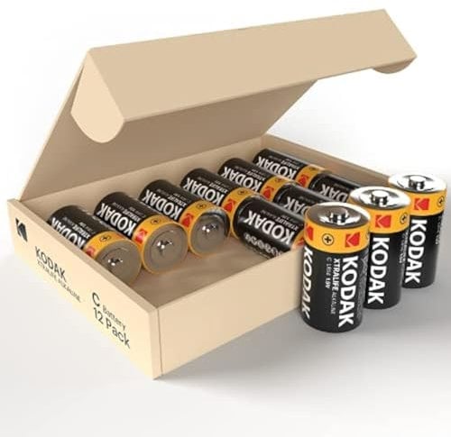 Kodak Xtralife C Batteries (12 Pack) - 1.5V Alkaline, Type C Cell LR14/MN1400 Size Battery, Suitable for Flashlights, Torches, Toys & More, 10-Year Shelf Life (12 Count)