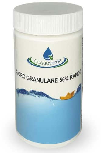 acquaverde | Cloro Granulare 56% Rapido per Piscina - 1 kg, Dicloro Stabilizzato a Rapida Dissoluzione per Trattamento Shock, Mantenimento, Iperclorazione, Pulizia ed Igiene dell'Acqua di Piscine