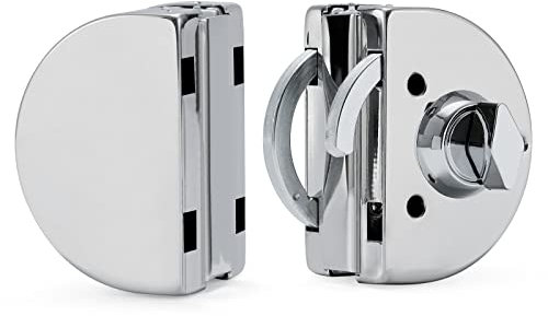 Cerradura para puerta de cristal sin taladrar, diseño moderno con acabado cromado pulido, doble lado, ideal para puertas de vidrio de 10mm a 12mm, fácil instalación y alta seguridad