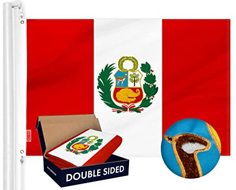 G128 Flagge Peru (Peru) | 90 x 150 cm | doppelseitig bestickt 210D – Indoor/Outdoor – Messingösen, strapazierfähiges Polyester