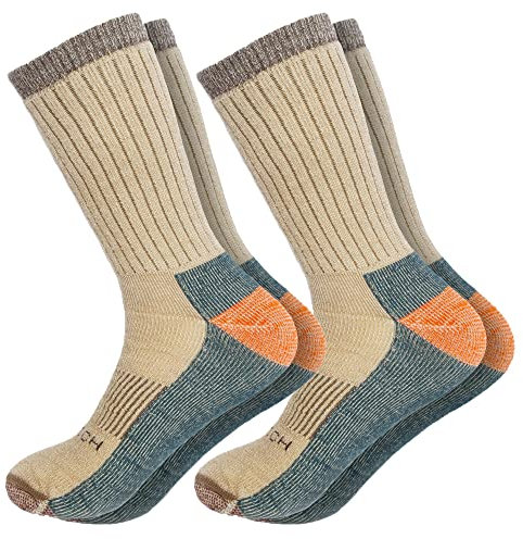 Woolrich Calcetines de lana merino para hombre, fabricados en Estados Unidos, calcetines de senderismo, hechos de 78% lana de cordero merino con arco acolchado, 2 pares, Marrón café, Large