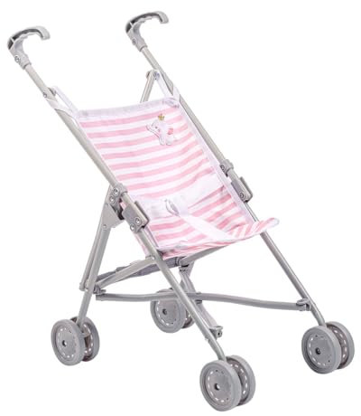 Jc Toys- Regenschirm Faltbarer Kinderwagen, für Puppen bis zu 45 cm, ideal zum Spielen und Spazierengehen, weiß und blau gestreift, Elefantendekoration, entworfen von Berenguer, +2 Jahre alt.