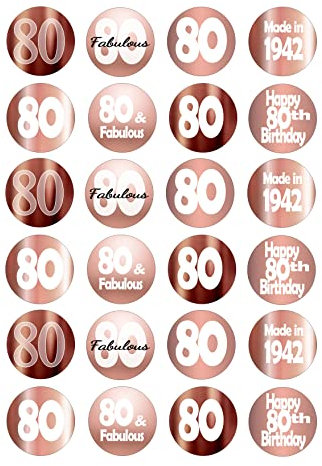 24 edible 80th Birthday rose gold style party decorations Iced Icing Fondant Fairy CupCake Cake Toppers