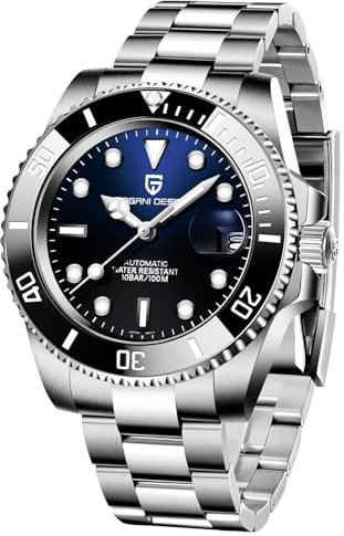 Pagani Design Herrenuhr Automatik Mechanische Uhr, NH35/8215 Uhrwerk, Edelstahl 40mm Saphirglas, 100M Wasserdicht Armbanduhr