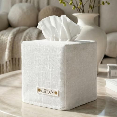 Elegant näsdukslåda - denna vita linnehållare täcker omedelbart dina fyrkantiga näsdukslådor - det perfekta kubskyddet för ditt badrum och hem