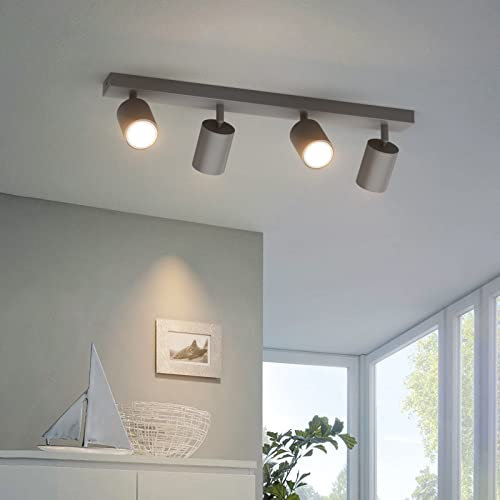 Klighten Focos de Techo GU10 con 4 Focos, Gris oscuro, Focos Ajustables y Giratorios, Lampara Techo Interior Moderno, Plafón Focos para para Salon, Dormitorio, Cocina, Pasillos, Sin Bombilla