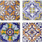 Set de x4 Posavasos Cuadrado Diseño Azulejo Hidraulico, Decorativo Vintage Colorido Elegante, Accesorio para Cocina, para Vasos, Vino, Cerveza, Café y Té, 11 cm