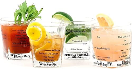 Marco Paul Cocktail Glasses Set of 4 with Recipes - Cocktail Drink Making Kit - Glass Tumbler - Alcohol Tumbler Glasses - Gin Whisky Rum Vodka Glass Gift Set - Glassware - Drinking