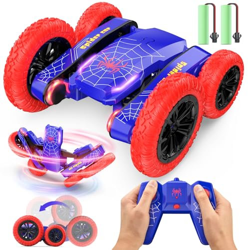 DEERC Ferngesteuertes Auto 4WD 360° Flip Stuntauto mit LED Blinken, 2,4GHz Rock Crawler mit 2 Batterien 30 Mins. Weihnachten Geburtstags Geschenk für Kinder/Anfänger 6 7 8 9 Jahre