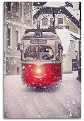 ZENGYL Stadt-Reise-Poster, Straßenbahnen im Winter, dekoratives Gemälde, Leinwand, Wandposter und Kunstbild, Druck, modernes Familien-Schlafzimmer, Dekor-Poster, 40 x 60 cm