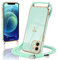 Micoden Handykette kompatibel mit iPhone 12 hülle Ultra dünn Kameraschutz Herz Love Design Galvanik Silikon Bumper Kordel zum Umhängen Handyhülle mit Band Schutzhülle,Mintgrün