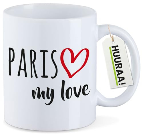 Huuraa Kaffeetasse Paris my love Geschenk | Motivtasse 330ml Weiß Keramik Tasse mit Spruch Kaffeebecher Geschenkidee Becher mit Motiv
