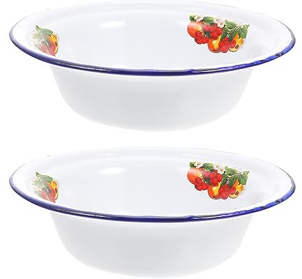 BESTonZON 2 Piezas Lavabo Esmaltado Retro Tazón De Comida De Esmalte Cuenco De Esmalte Antiguo Cuenco Para Servir De Esmalte Tazón De Sopa Tazón De Fideos Asiáticos Espesar Chip Planchar