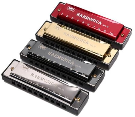 Mundharmonika-Instrument mit 10 Löchern, Anfänger, Studenten, frühkindliches Musikinstrument, Geschenk, Kupferkern, Harz, Mundharmonika (Gold)