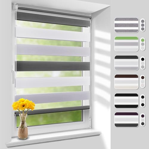 Homland Doppelrollo Klemmfix ohne Bohren B45 x H140 cm(Stoffbreite 40cm) Weiß-grau-anthrazit, Duo Rollo, Rollo Klemmrollos lichtdurchlässig & verdunkelnd, Verstellbar Fensterrollo Sonnenschutz