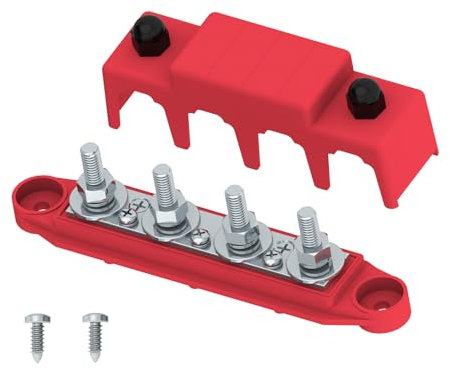 Bus Bar 250A 12V Stromverteilungsblock mit 5/16 (M8) 4-Posts Klemmenblock mit Abdeckung für Automotive, Marine, Batteriesystem (Rot)