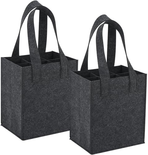 2 Pièces Sac à Bouteilles pour 6 Bouteilles, Sac de Transport avec séparateurs pour Bouteilles, Sac de Transport pour Bouteille de 0.75L, Sac à provisions avec 6 Compartiments - 24 cm x 18 cm x 28 cm