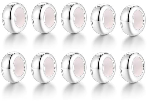 GW Charms Stopper de Breloques pour Bracelet avec Caoutchouc en Argent Sterling 925 Perles Compatible pour Européen Bracelets à Breloques (Argent, Lot de 10)