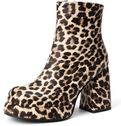 MJIASIAWA Donna Punta Rotonda Tacco Chunky Leopard Zebra Polacchine Zip Inverno Festa Warm Plateau Chelsea Riding Stivaletti Sposa Scarpe Apricot Numero 39 EU/40 Asiatico