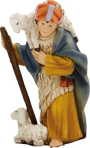 FADEDA Hirte mit Schaf/Höhe:11 cm/handbemalt/detailgetreue Krippen Figuren - Weihnachten Tisch Dekoration Krippe Zubehör