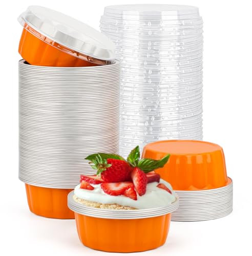 Beasea Pirottini usa e getta per cottura, 226,8 g, confezione da 100 bicchieri in alluminio con coperchio, per crème brûlée, muffin, cupcake, mini budini, per feste, matrimoni, compleanni, colore