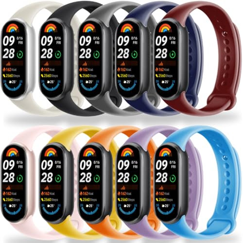 BABEJIA 10 Pezzi Cinturini Compatibili con Xiaomi Smart Band 10/9/8, Cinturino Morbidi e Sportivi, Braccialetti con Connettore in Metallo, Traspiranti, Regolabili, a Sgancio Rapido