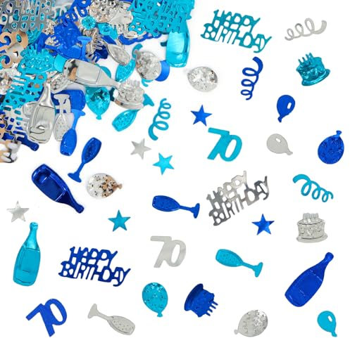 Giftota - Konfetti 70 Geburtstag Deko - 70. Geburtstag Deko - Konfetti (Blau, Silber) - Partydekoration Geburtstag 70 - Konfetti-Dekoration für Jubiläen, Geburtstage, Partys