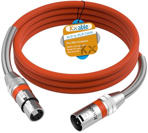 Premium 8ft XLR Mic Cable, Heavy Duty 22AWG OFC, Shielded, Zinc Alloy Connectors, Metal Spring SR, Orange