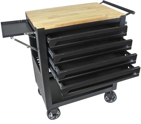 Fulvari Tool Chest Workbench with 4 Drawers,Tool Box On Wheels,Rolling Tool Cart,Locking Tool Box Storage Organizer Cabinet for Garage,Repair Shop,Workshop Black