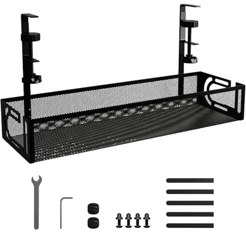 Mecmbj Bandeja Cables Escritorio, No Requiere Perforación, Bandeja Portacables Bajo la Mesa, con Clips de Montaje, Organizador Cables Escritorio, para Oficina, en Casa(Negro 1,40 * 13 * 7cm)