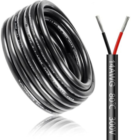10 Meter 14AWG 2x2,0mm² Elektrischer Kabel, 2 Adriges Kabel 5V/12V/24V/300V Stromkabel Verzinntes Kupferkabel, Flexibel und Weich Niedrige Impedanz Hohe Temperaturbeständigkeit Verlängerungskabel