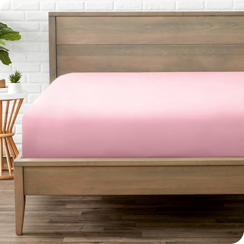 Bare Home Fitted Bottom Sheet Double Size - Premium 1800 Ultra-Soft Microfibre Sheet - Wrinkle Free - Deep Pocket - 38 CM/15 IN Deep - Double Fitted Sheet (Double, Light Pink)