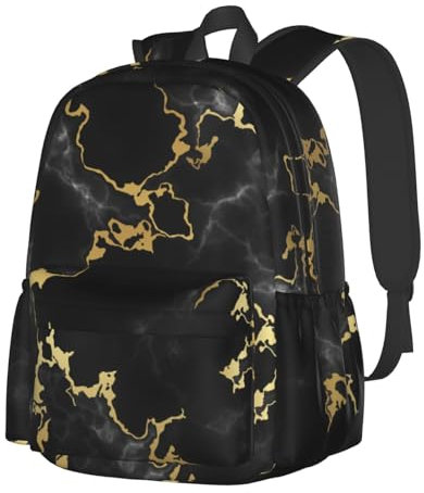 Oplp Rucksack mit Videospiel-Controller, große Kapazität, leicht, personalisierbar, Laptop-Tasche, Tablet, Reise, Schultasche, schwarzer Marmor, Backpack, Modern