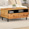 Gecheer Couchtisch mit Schublade Beistelltisch Wohnzimmertisch Kaffeetisch Sofatisch Teetisch Tisch 80x54x40 cm Massivholz Akazie