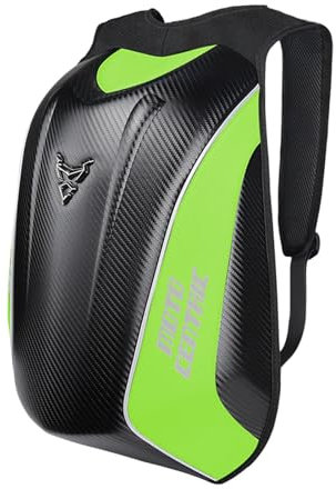 mjmoto 48L Motorrad-Rucksack, Helmtasche, wasserdicht, Kohlefaser, Moto-Rucksack, Hartschale, reflektierend, Motorradkoffer, Grün