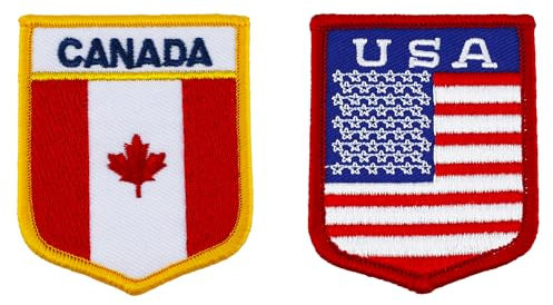 Patch Set - Aufnäher Patches Zum Aufbügeln Oder Aufnähen, Schildform, 5x6.5cm, 1 Stück Kanada und 1 Stück USA, Bügelbild Für Erwachsene Textilien, Rucksack Patch, Aufbügelbilder