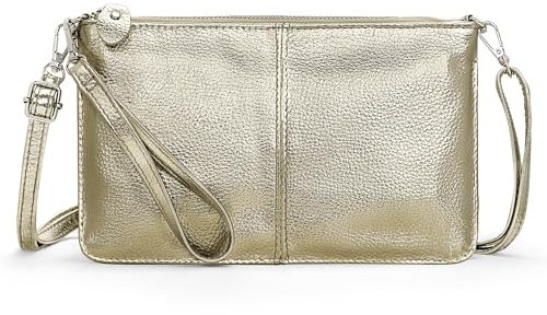 befen Genuine Leather Wristlet Clutch Purses and Handbags Cell Phone Wallet Envelope Crossbody Bags for Women, Small Cross Body Bag Purse with Adjustable Shoulder Strap-Gold