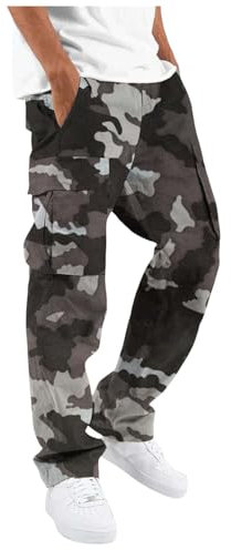 Bauzuoyo Outdoorhose Herren Camouflage Cargohose Arbeitshosen mit Elastische Taille, Multi Taschen, Wanderhose Tunnelzug Jogginghose Paintball Hose Outdoorhose Freizeithose Trekkinghose