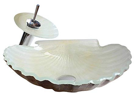 UHJKLA Lavabo de Salle de Bain, vasques de Salle de Bain en Verre trempé Art Bathroom Hot Melt Coquilles Saint-Jacques au-Dessus du comptoir, lavabo Simple